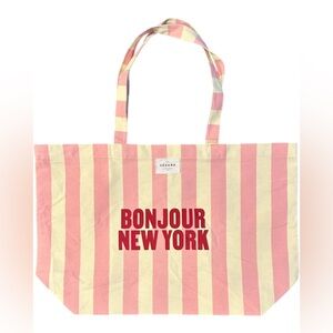 Sezane Paris Bonjour New York Tote Pink Stripe Bag